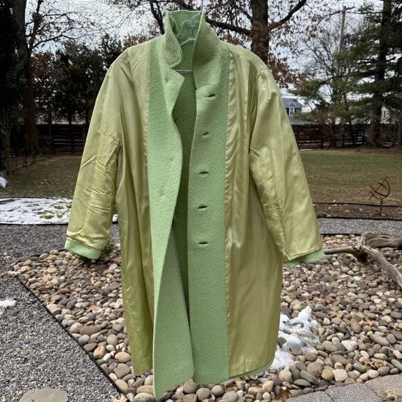 Vintage 50's-60's Coat Size L/XL Mint Green Bouclé Single Breasted Notched Colla - Picture 14 of 16